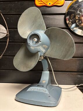 Vintage desk fan Gray blue Metal Rotor Electric